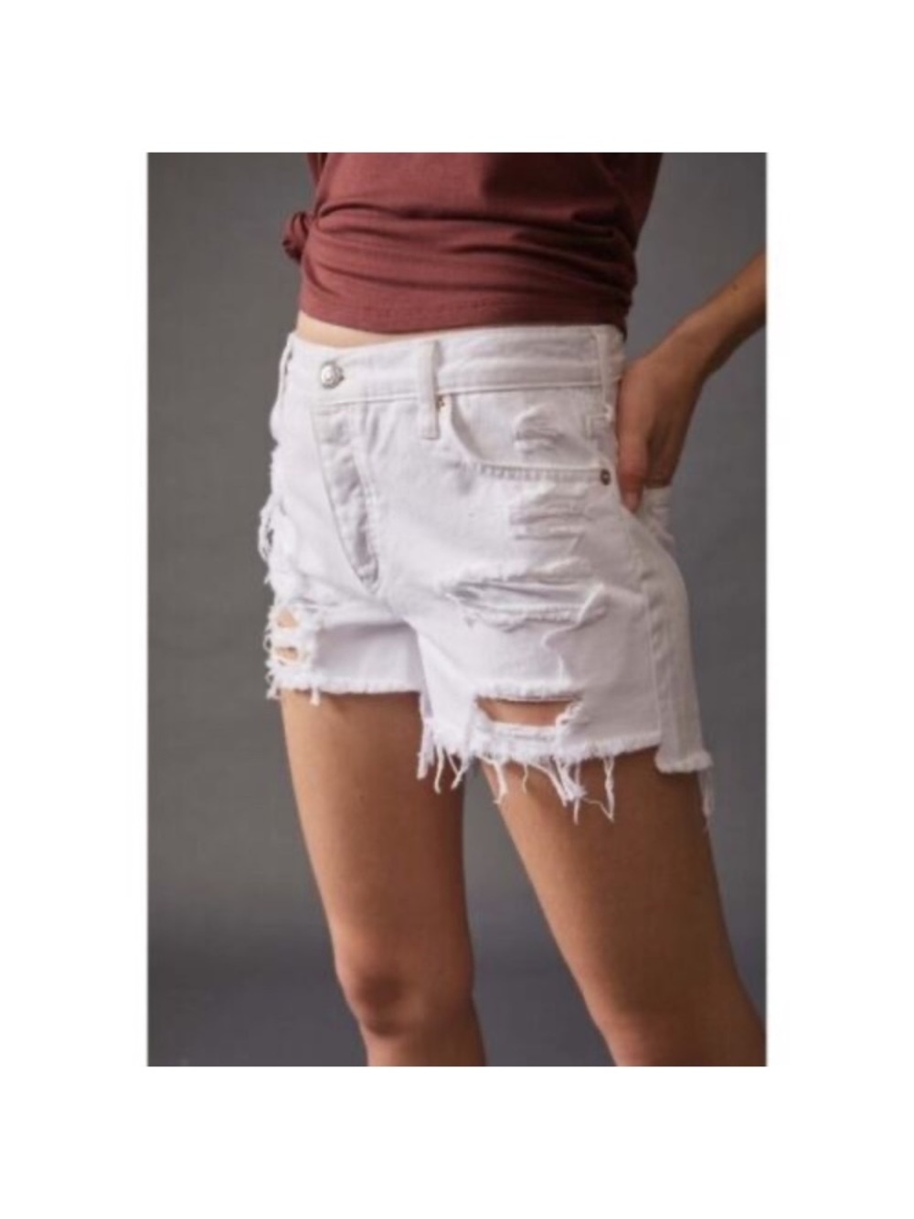 We The Free White Distressed High-Rise Cutoff Jean Shorts